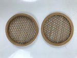 Japanese Bamboo Drink Saucer Pair Vtg Chataku Coaster Brown Mesh Round L517