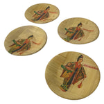 Japanese Bamboo Okinawa Drink Saucer Chataku Coaster Souvenir 4pc Dancer L392