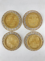 Japanese Bamboo Weave Drink Saucer 5pc Set Vtg Chataku Coaster Takeami UR932