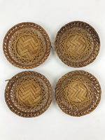 Japanese Bamboo Weave Drink Saucer 5pc Set Vtg Chataku Coaster Takeami UR935