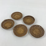 Japanese Bamboo Weave Drink Saucer 5pc Set Vtg Chataku Coaster Takeami UR935