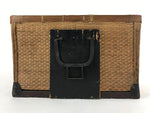 Japanese Bamboo Woven Storage Basket Vtg Traveler Chest Kago Iron Handles B222