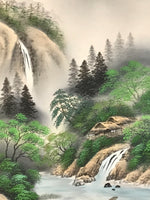 Japanese Boxed Hanging Scroll Vtg Kakejiku River Algae Waterfall Mountain KJ152