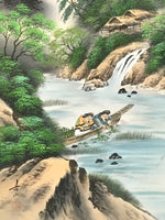 Japanese Boxed Hanging Scroll Vtg Kakejiku River Algae Waterfall Mountain KJ152