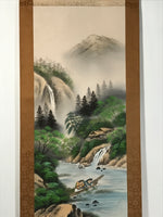 Japanese Boxed Hanging Scroll Vtg Kakejiku River Algae Waterfall Mountain KJ152