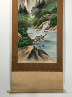 Japanese Boxed Hanging Scroll Vtg Kakejiku River Algae Waterfall Mountain KJ152