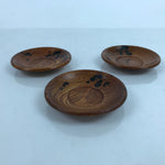 Japanese Brushed Lacquer Wooden Drink Saucer Vtg Chataku Coaster 3pc Makie L284