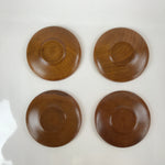 Japanese Brushed Lacquer Wooden Drink Saucer Vtg Chataku Coaster 4pc Brown L231