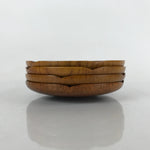 Japanese Brushed Lacquer Wooden Drink Saucer Vtg Chataku Coaster 4pc Brown L231