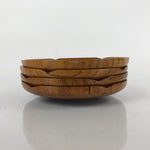 Japanese Brushed Lacquer Wooden Drink Saucer Vtg Chataku Coaster 4pc Brown L231