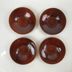 Japanese Brushed Lacquer Wooden Drink Saucer Vtg Chataku Coaster 4pc Brown L239