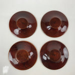 Japanese Brushed Lacquer Wooden Drink Saucer Vtg Chataku Coaster 4pc Brown L239