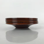 Japanese Brushed Lacquer Wooden Drink Saucer Vtg Chataku Coaster 4pc Brown L239