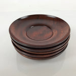 Japanese Brushed Lacquer Wooden Drink Saucer Vtg Chataku Coaster 5pc Brown L237