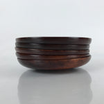 Japanese Brushed Lacquer Wooden Drink Saucer Vtg Chataku Coaster 5pc Brown L237