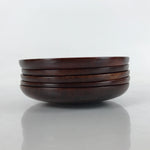 Japanese Brushed Lacquer Wooden Drink Saucer Vtg Chataku Coaster 5pc Brown L237