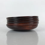 Japanese Brushed Lacquer Wooden Drink Saucer Vtg Chataku Coaster 5pc Brown L237