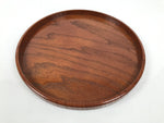 Japanese Brushed Lacquer Wooden Serving Tray Obon Vtg Round Brown Grain L566
