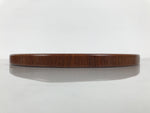 Japanese Brushed Lacquer Wooden Serving Tray Obon Vtg Round Brown Grain L566
