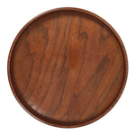 Japanese Brushed Lacquer Wooden Serving Tray Obon Vtg Round Brown Grain L566