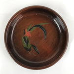 Japanese Brushed Lacquer Wooden Serving Tray Vtg Round Obon Plants Green L139