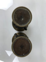 Japanese Buddhist Altar Bronze Metal Flower Vase 2pc Hanatate Brown Birds BA778