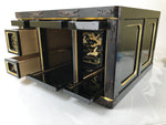 Japanese Buddhist Altar Lacquered Wood Base Piece Black Gold Makie Drawers BA585
