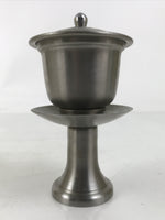 Japanese Buddhist Altar Metal Water Offering Cup Tea Chaki Silver Stand BA639
