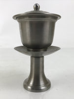 Japanese Buddhist Altar Metal Water Offering Cup Tea Chaki Silver Stand BA639