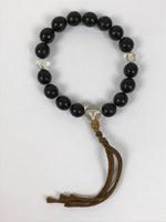 Japanese Buddhist Prayer Bracelet Vtg Juzu Black Resin Glass Beads Tassel JZ179