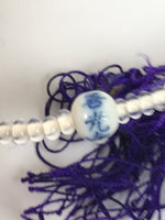 Japanese Buddhist Prayer Bracelet Vtg Juzu Clear Glass Beads Purple Tassel JZ188