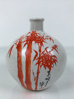 Japanese Ceramic Flower Vase Ikebana Kabin White Red Bamboo Anniversary FK221