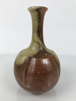 Japanese Ceramic Flower Vase Vtg Ikebana Kabin Brown Ash Glaze Green FK216