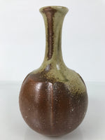 Japanese Ceramic Flower Vase Vtg Ikebana Kabin Brown Ash Glaze Green FK216