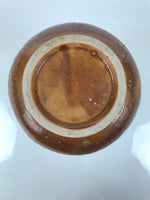 Japanese Ceramic Flower Vase Vtg Ikebana Kabin Brown Ash Glaze Green FK216