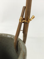 Japanese Ceramic Flower Vase Vtg Ikebana Kabin Gray Akae Bamboo Handle FK188