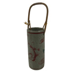 Japanese Ceramic Flower Vase Vtg Ikebana Kabin Gray Akae Bamboo Handle FK188