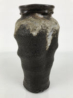 Japanese Ceramic Flower Vase Vtg Kabin Brown Charcoal Ash Glaze Unduration FK224