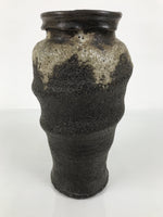 Japanese Ceramic Flower Vase Vtg Kabin Brown Charcoal Ash Glaze Unduration FK224