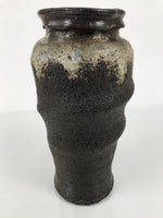 Japanese Ceramic Flower Vase Vtg Kabin Brown Charcoal Ash Glaze Unduration FK224