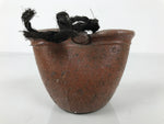 Japanese Ceramic Flower Vase Vtg Kabin Unglazed Brown Hanging Notch Rope FK220