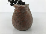Japanese Ceramic Flower Vase Vtg Kabin Unglazed Brown Hanging Notch Rope FK220