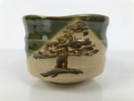 Japanese Ceramic Green Tea Bowl Matcha Chawan Vtg Oribe Ware Pine Pottery CHB127