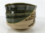 Japanese Ceramic Green Tea Bowl Matcha Chawan Vtg Oribe Ware Pine Pottery CHB127