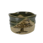 Japanese Ceramic Green Tea Bowl Matcha Chawan Vtg Oribe Ware Pine Pottery CHB127