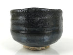 Japanese Ceramic Green Tea Bowl Matcha Chawan Vtg Pottery Black Raku Ware CHB140