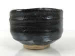 Japanese Ceramic Green Tea Bowl Matcha Chawan Vtg Pottery Black Raku Ware CHB140