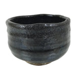 Japanese Ceramic Green Tea Bowl Matcha Chawan Vtg Pottery Black Raku Ware CHB140