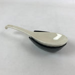 Japanese Ceramic Large Spoon W/ Stand Vtg Ramen Noodle Soup White Black PY558
