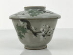Japanese Ceramic Lidded Bowl Mushiwan Cup Pottery Gray White Plum Blossoms Y470